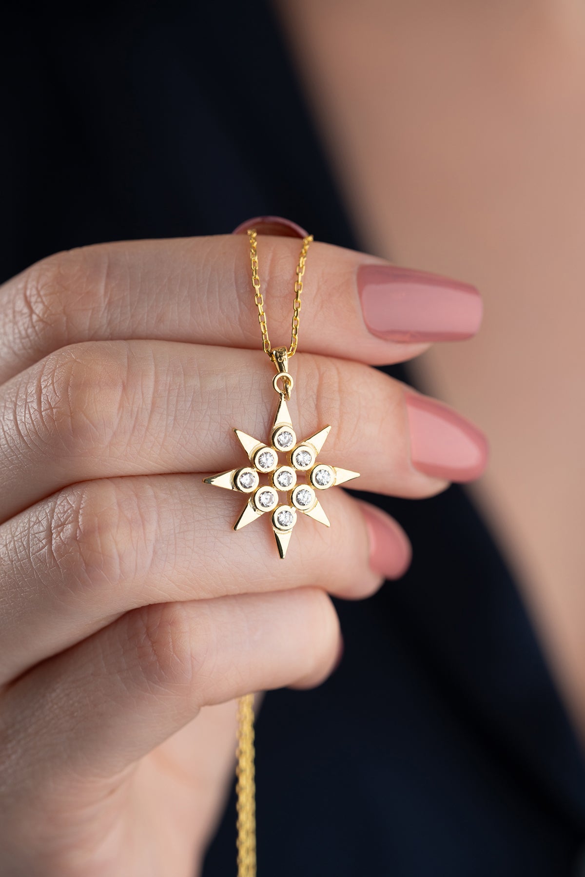 North Star Pendant Necklace in Gold
