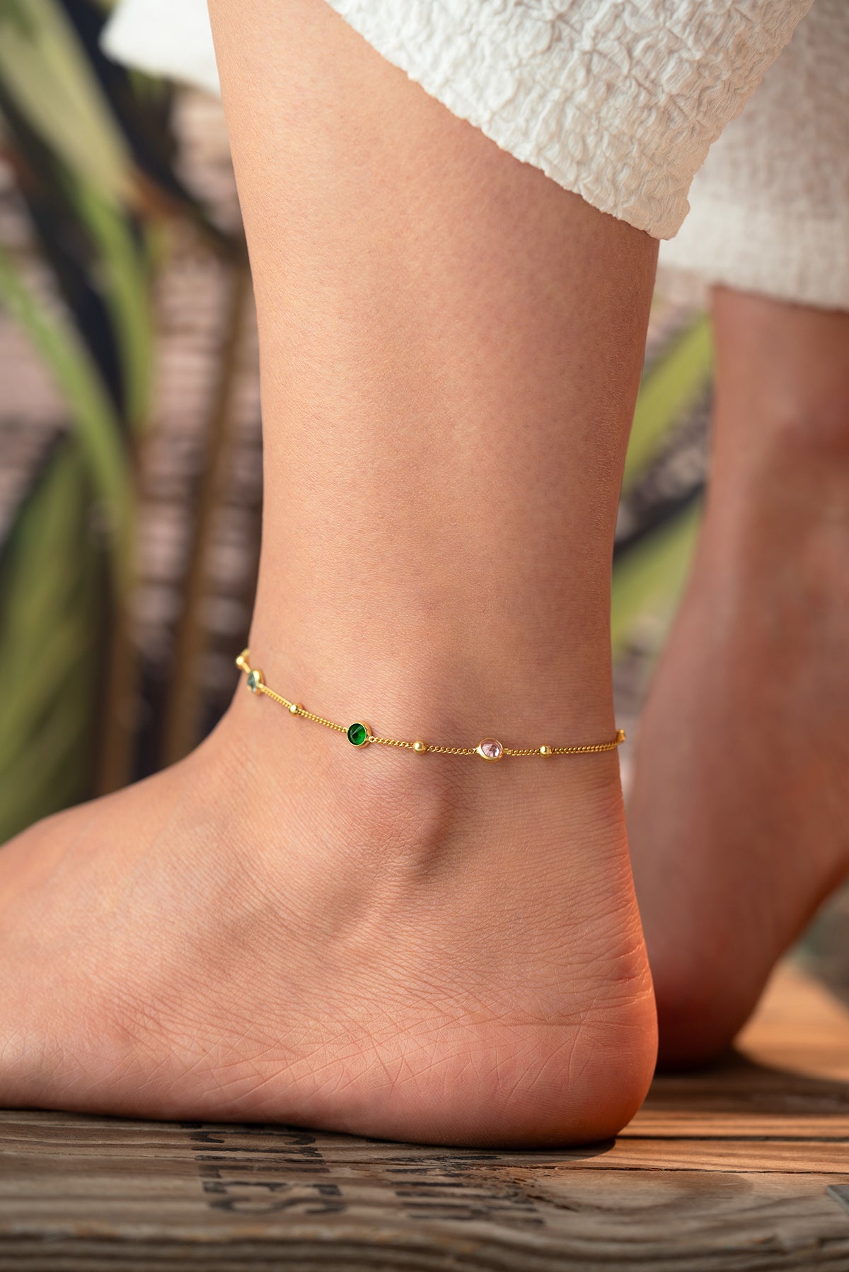 Multicolor Gemstone Station Anklet