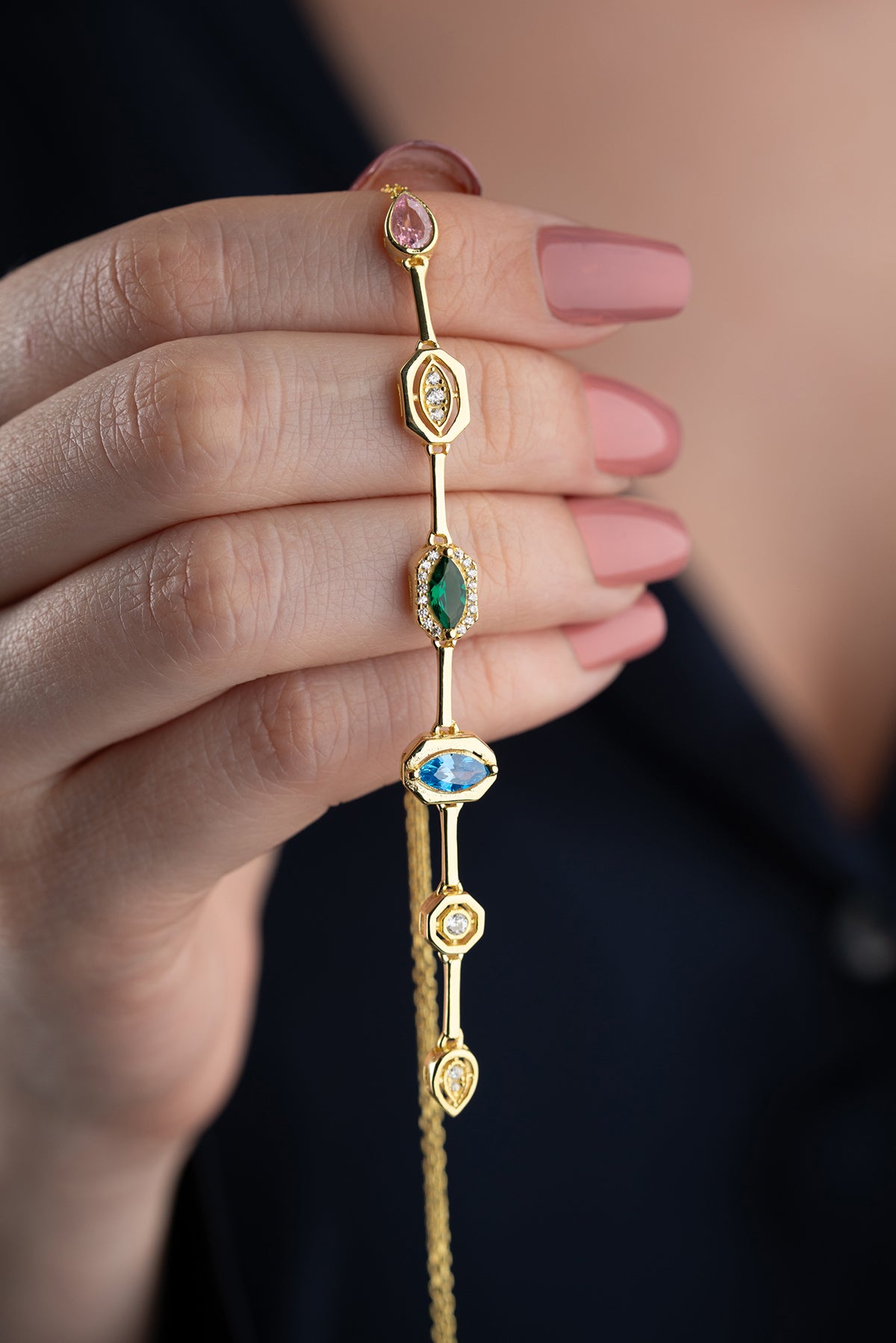 Multi Gemstone Vertical Drop Necklace
