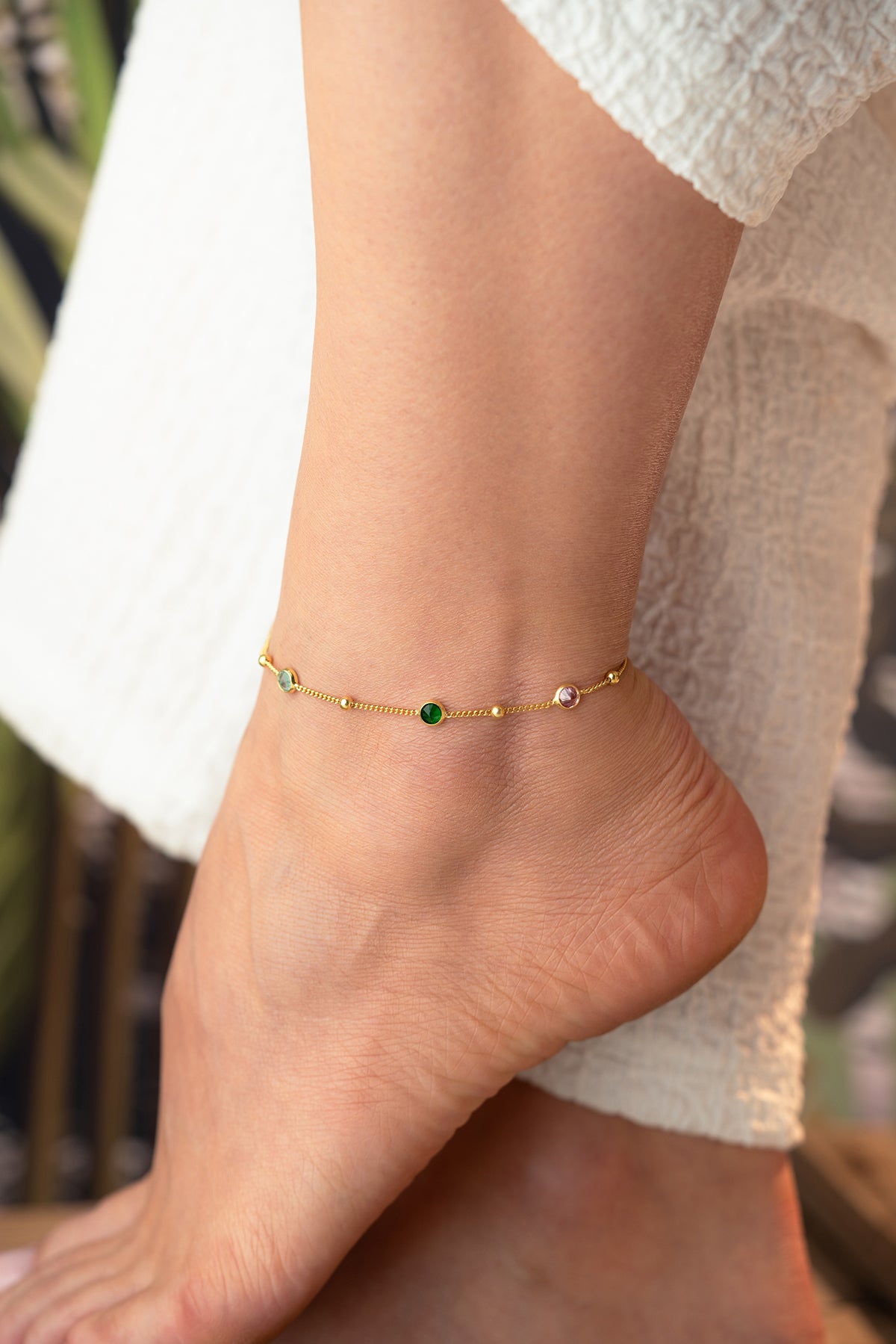 Multicolor Gemstone Station Anklet