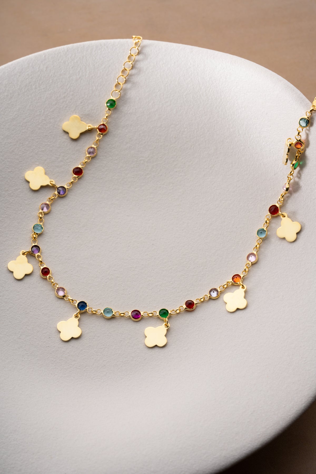 Gold Clover Rainbow Stone Anklet