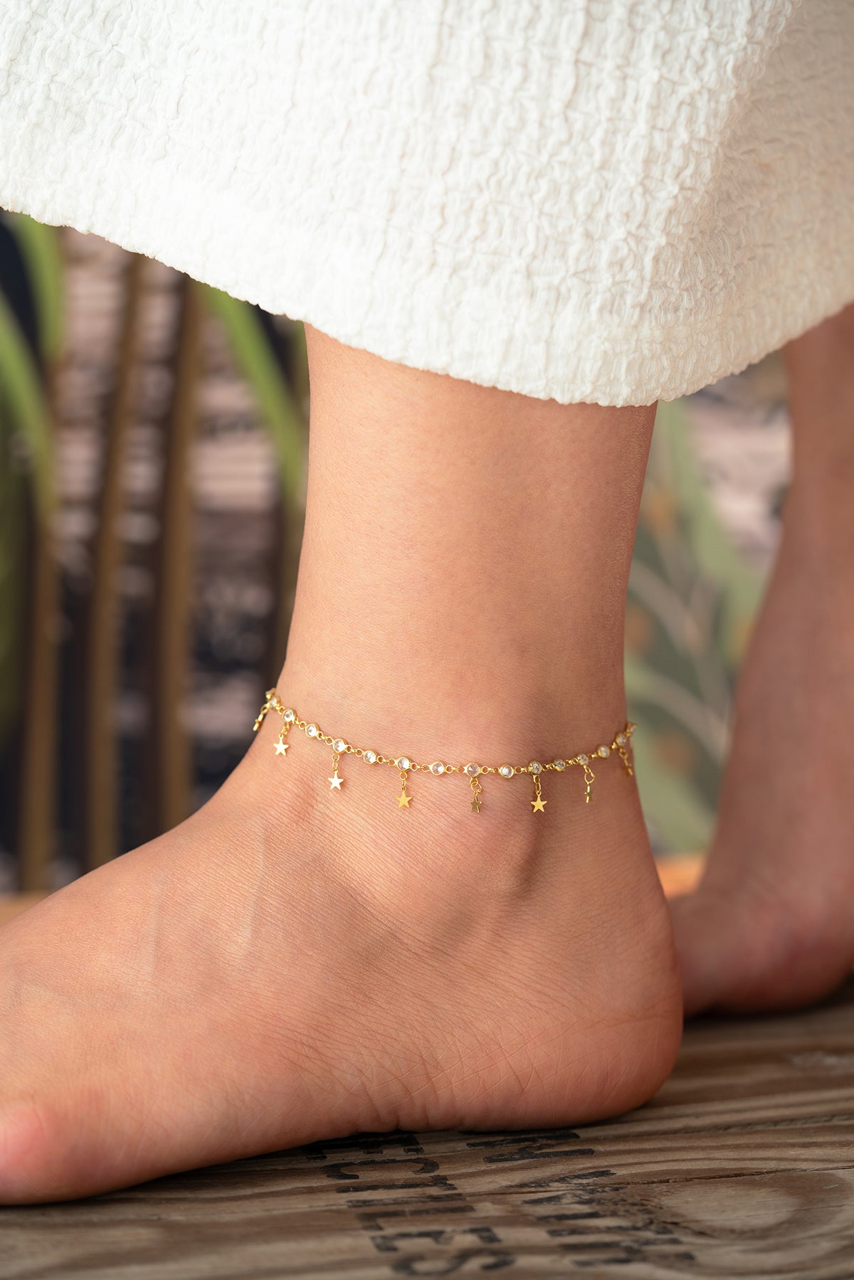 Star Charm Crystal Anklet in Gold