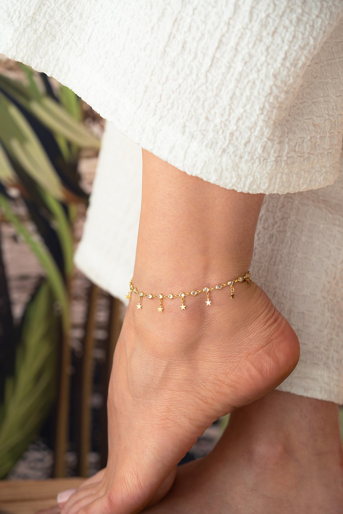 Star Charm Crystal Anklet in Gold