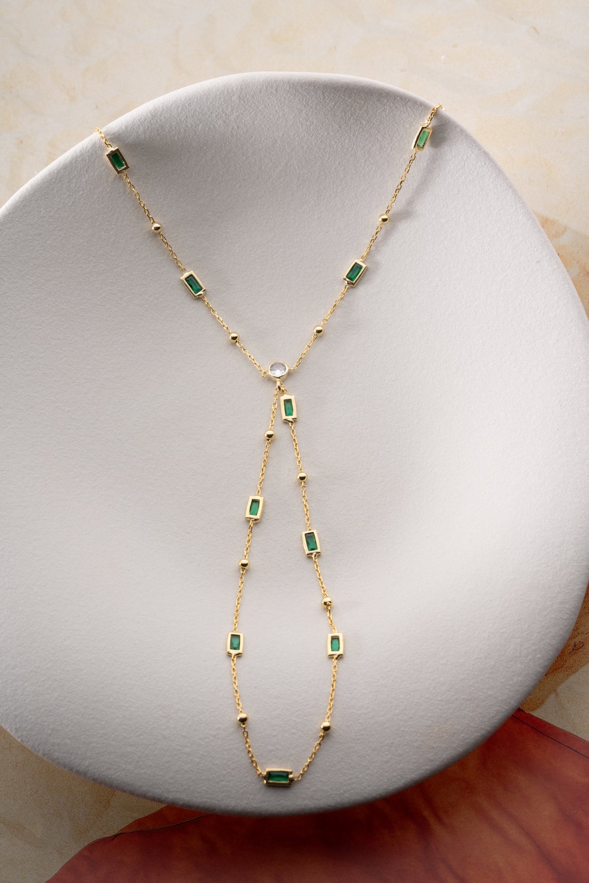 Emerald Baguette Hand Chain Bracelet