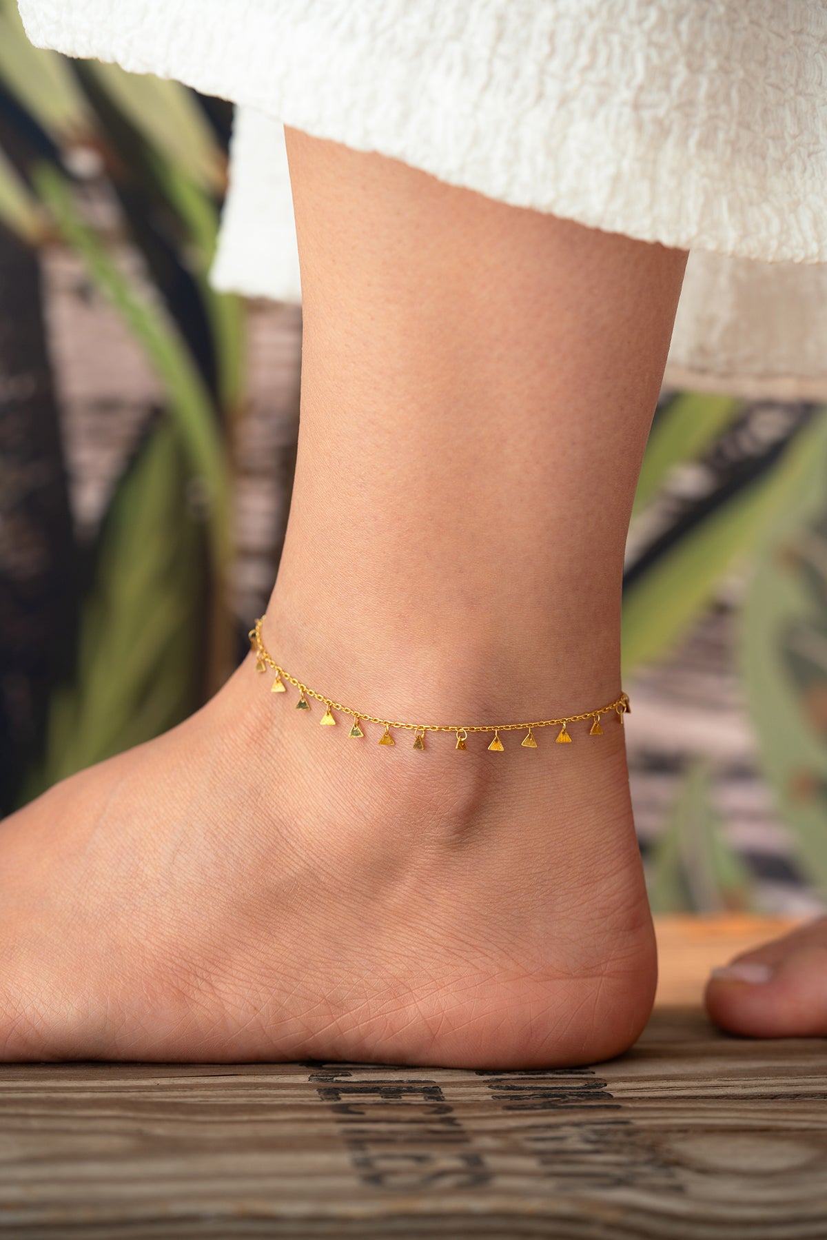 Gold Triangle Charm Fringe Anklet