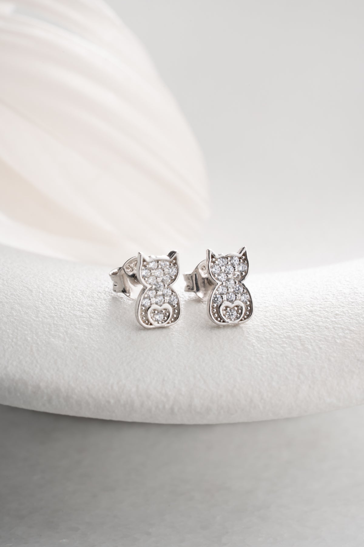 Cat Silhouette Heart Stud Earrings