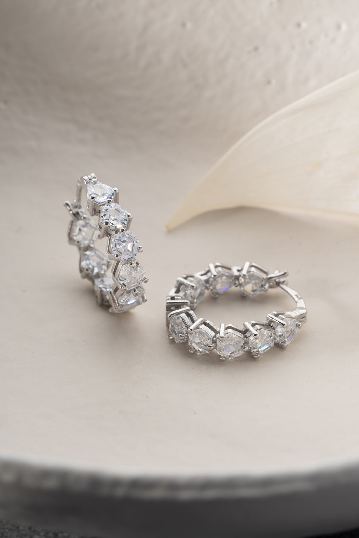 Hexagon Crystal Eternity Hoop Earrings