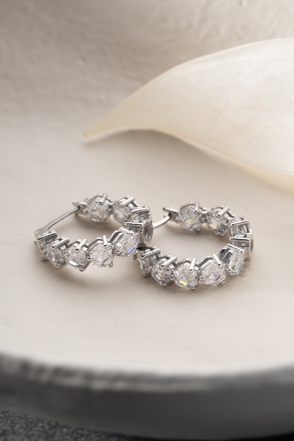 Hexagon Crystal Eternity Hoop Earrings