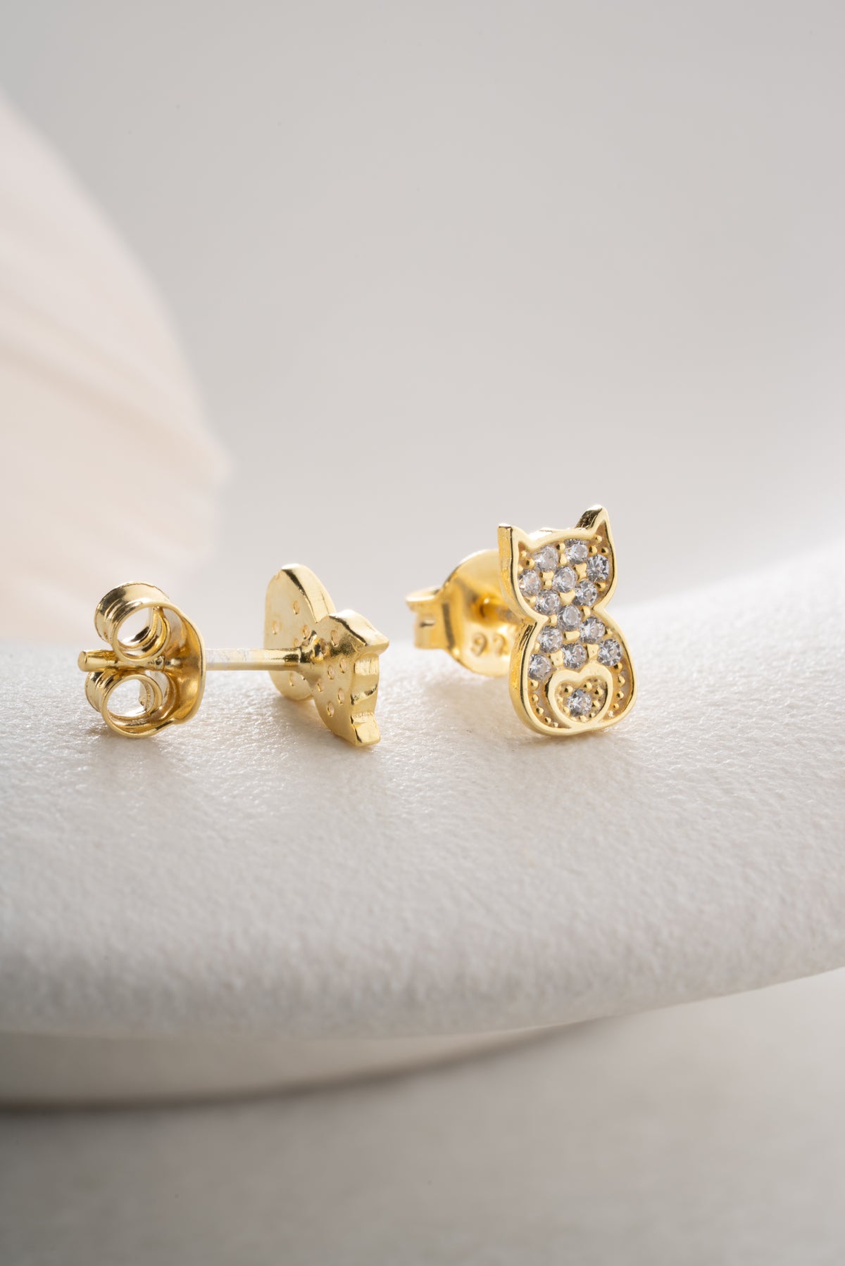 Cat Silhouette Heart Stud Earrings