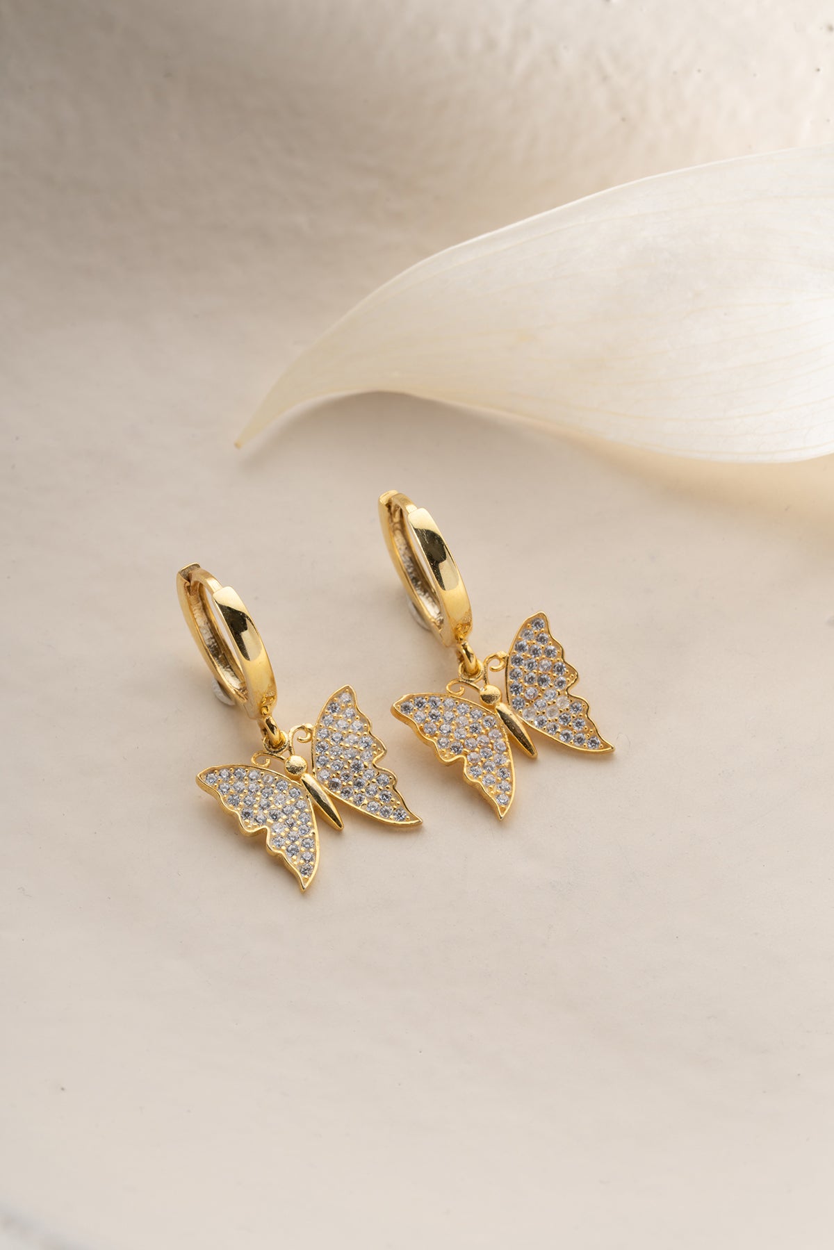 Pave Crystal Butterfly Hoop Earrings