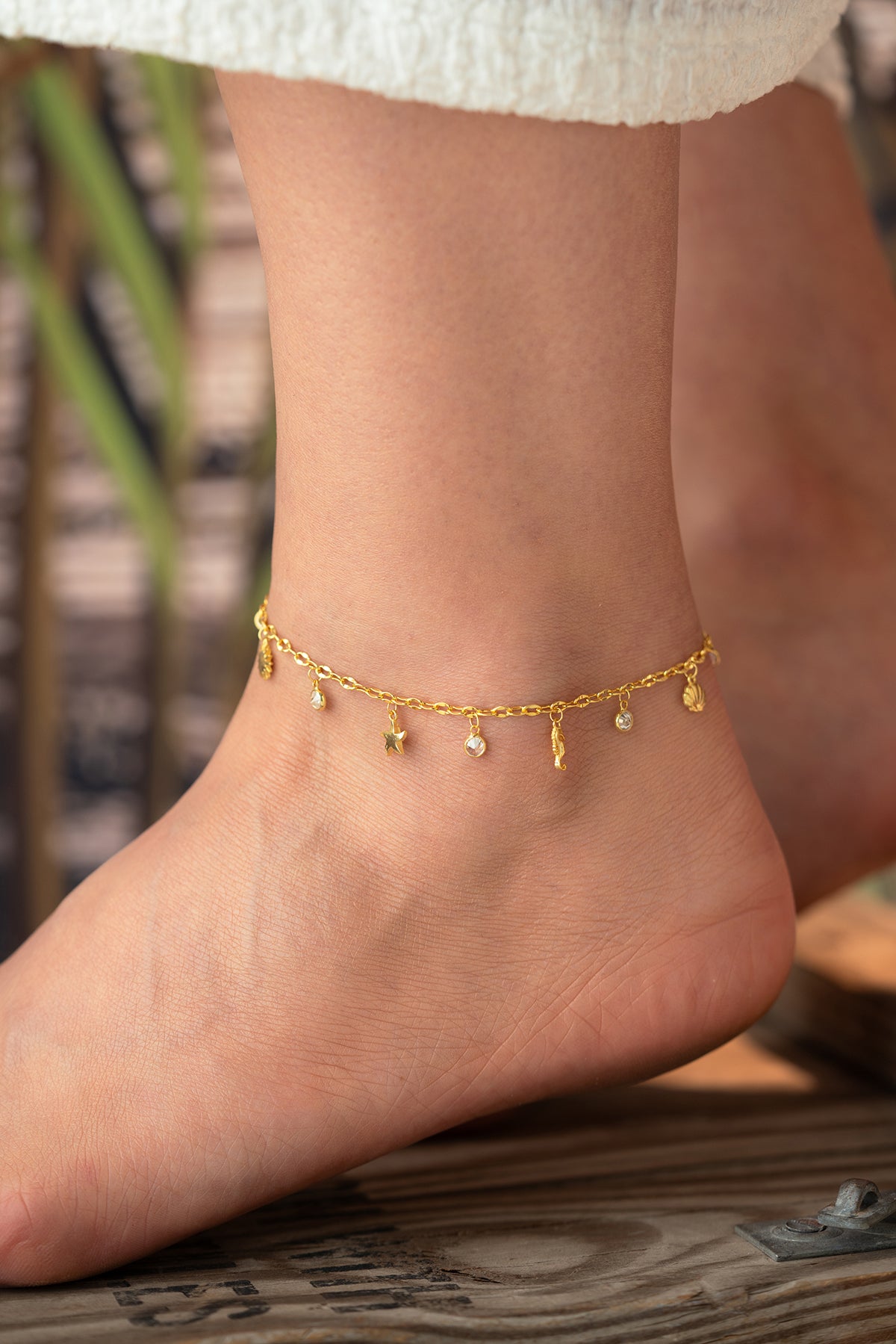Gold Sea Charm Anklet with Starfish