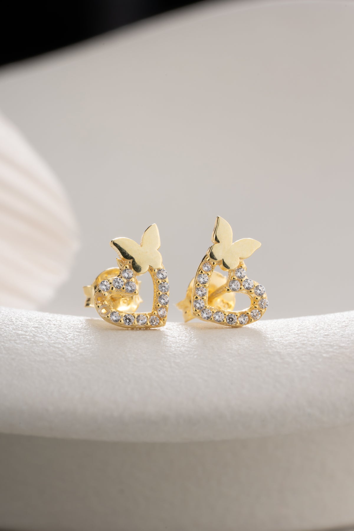Heart and Butterfly Stud Earrings