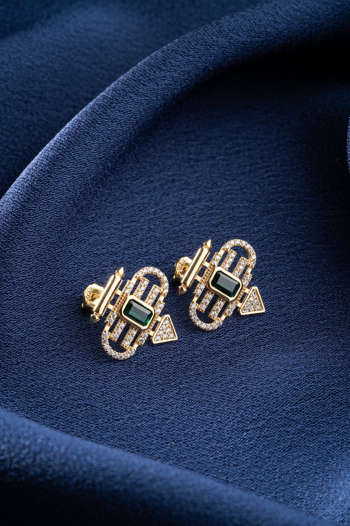 Art Deco Emerald Stone Stud Earrings