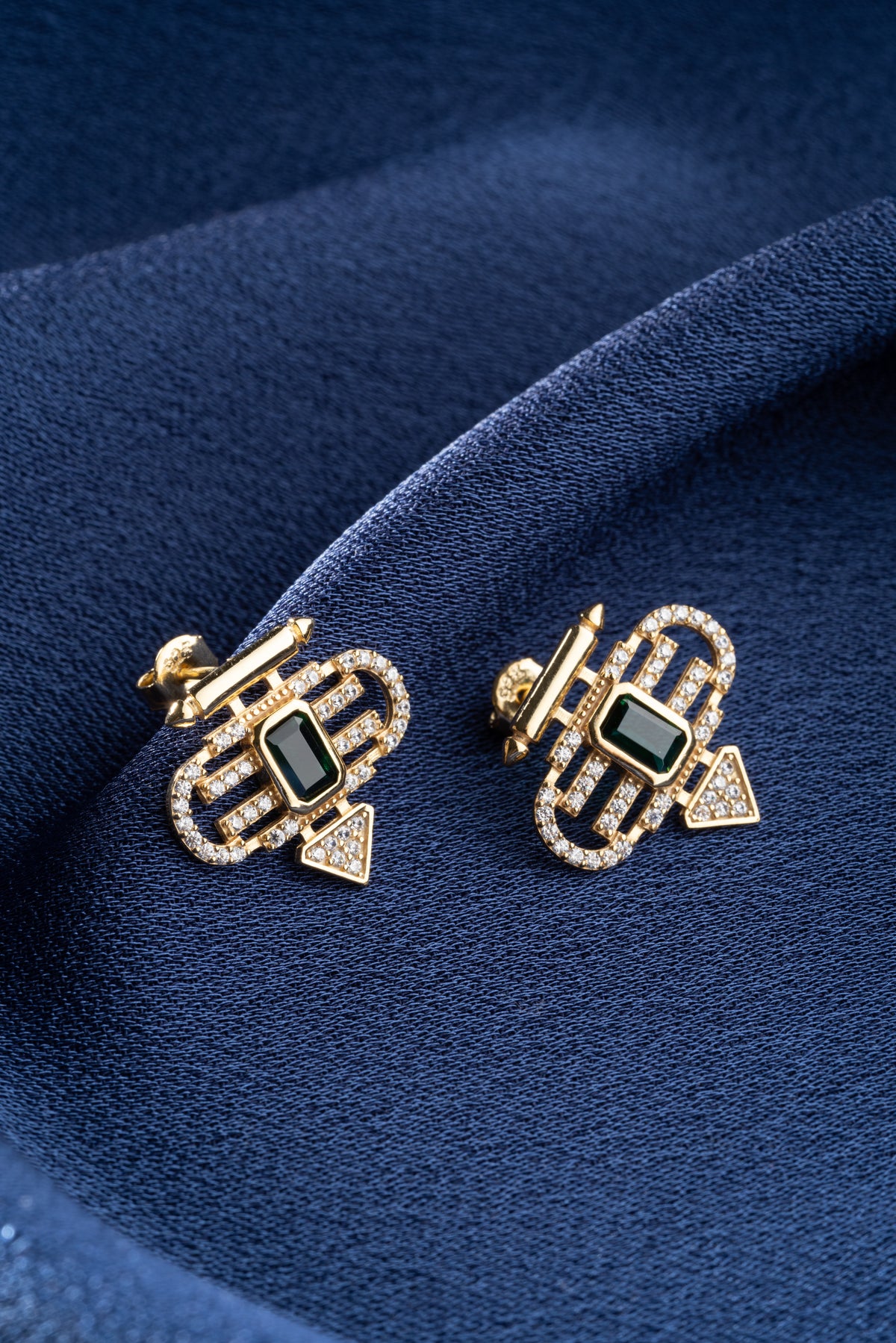 Art Deco Emerald Stone Stud Earrings