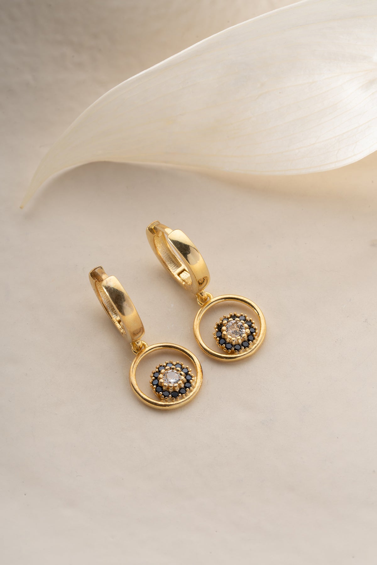 Pave Crystal Eye Circle Drop Earrings