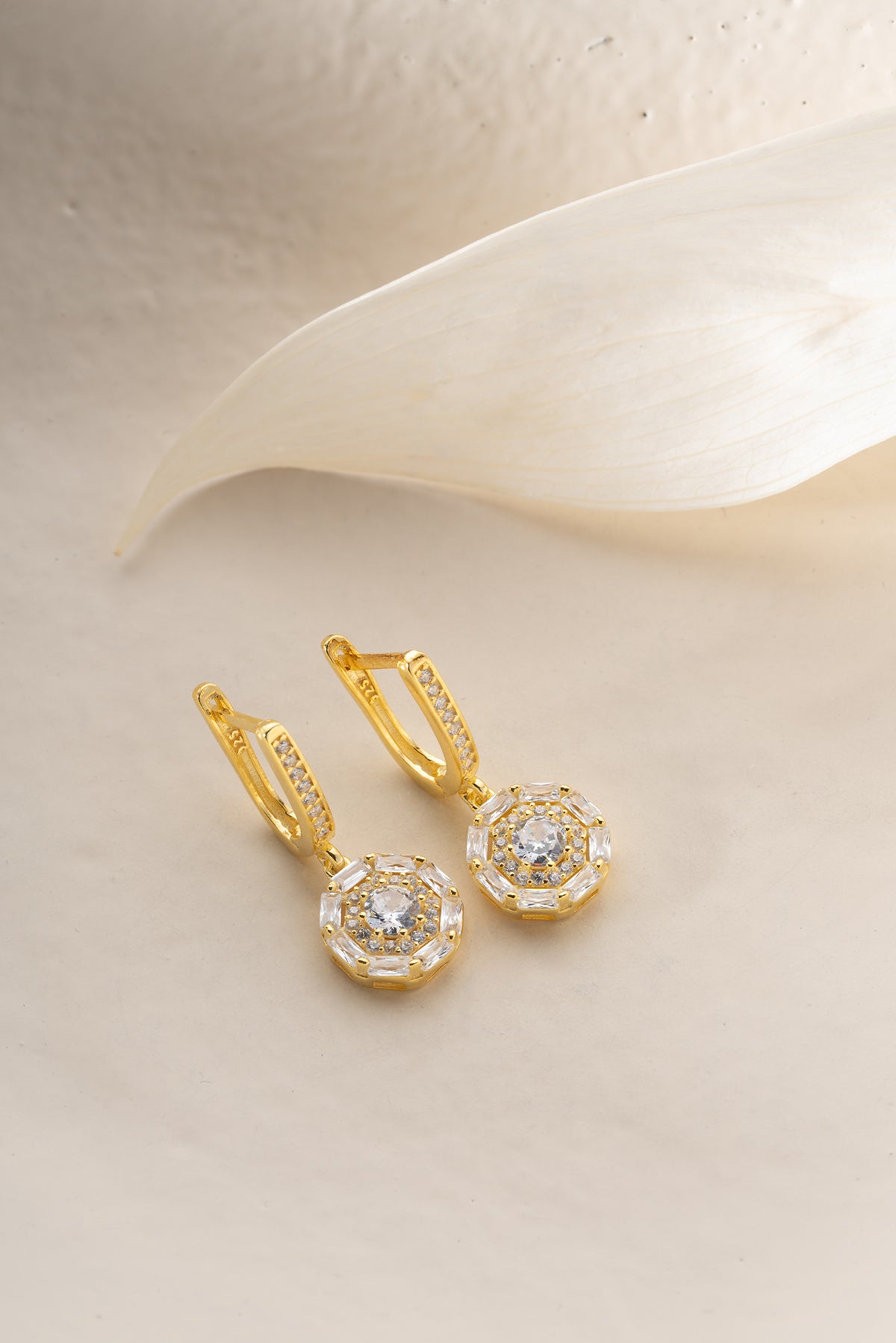 Flower Cluster Halo Drop Earrings
