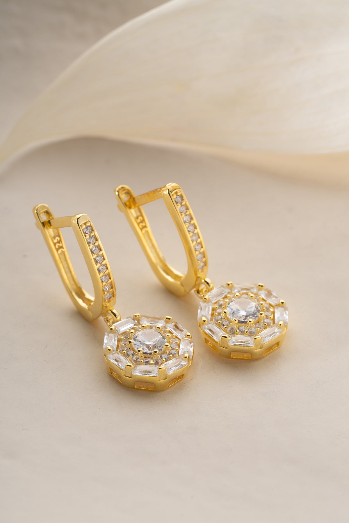 Flower Cluster Halo Drop Earrings