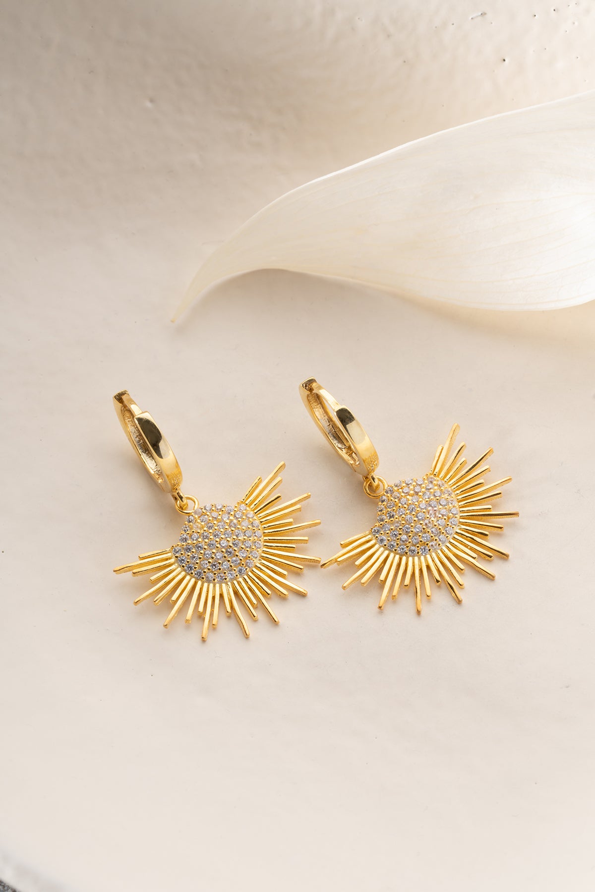 Sunburst Pave Drop Huggie Earrings