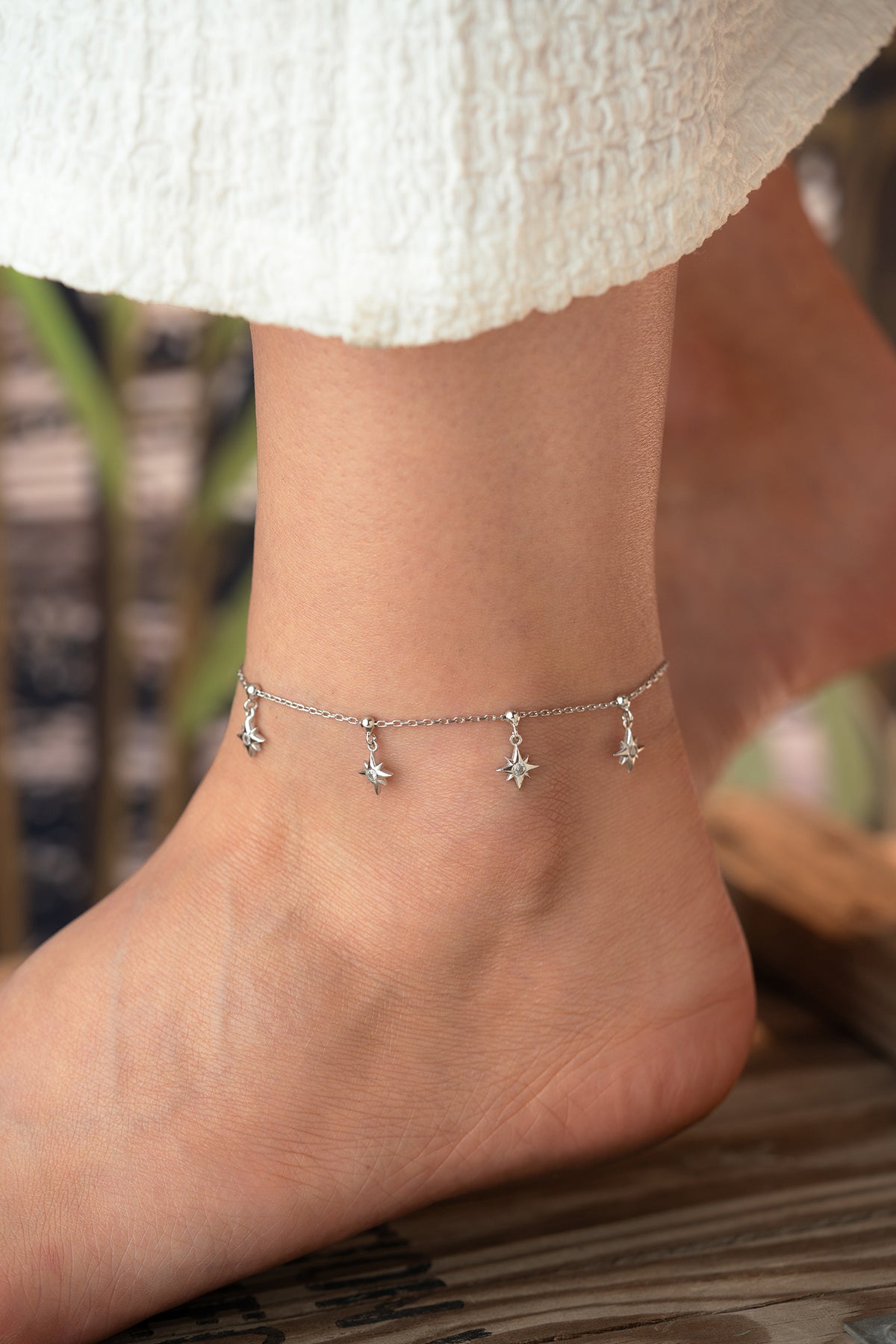 North Star Charm Silver Anklet