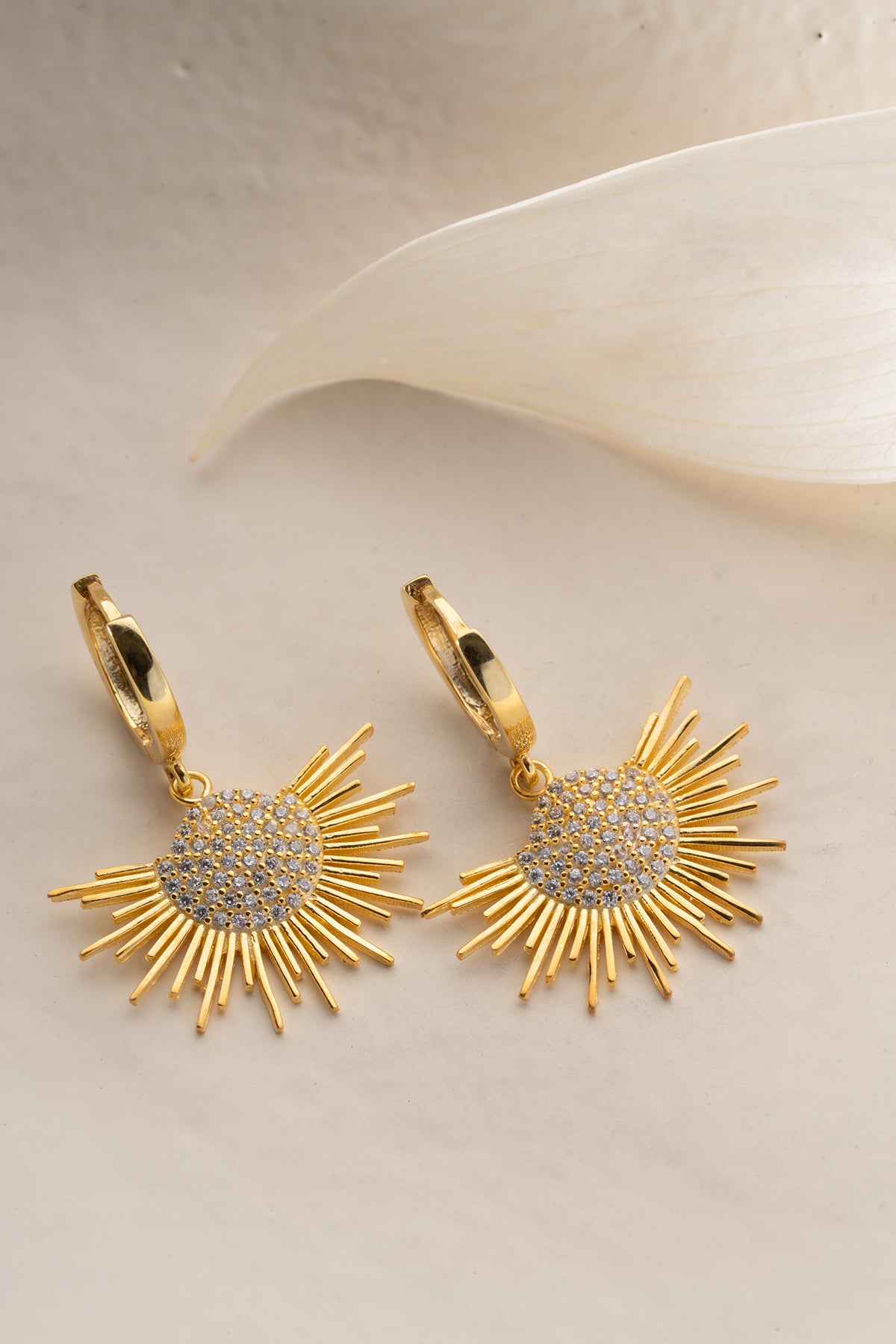 Sunburst Pave Drop Huggie Earrings
