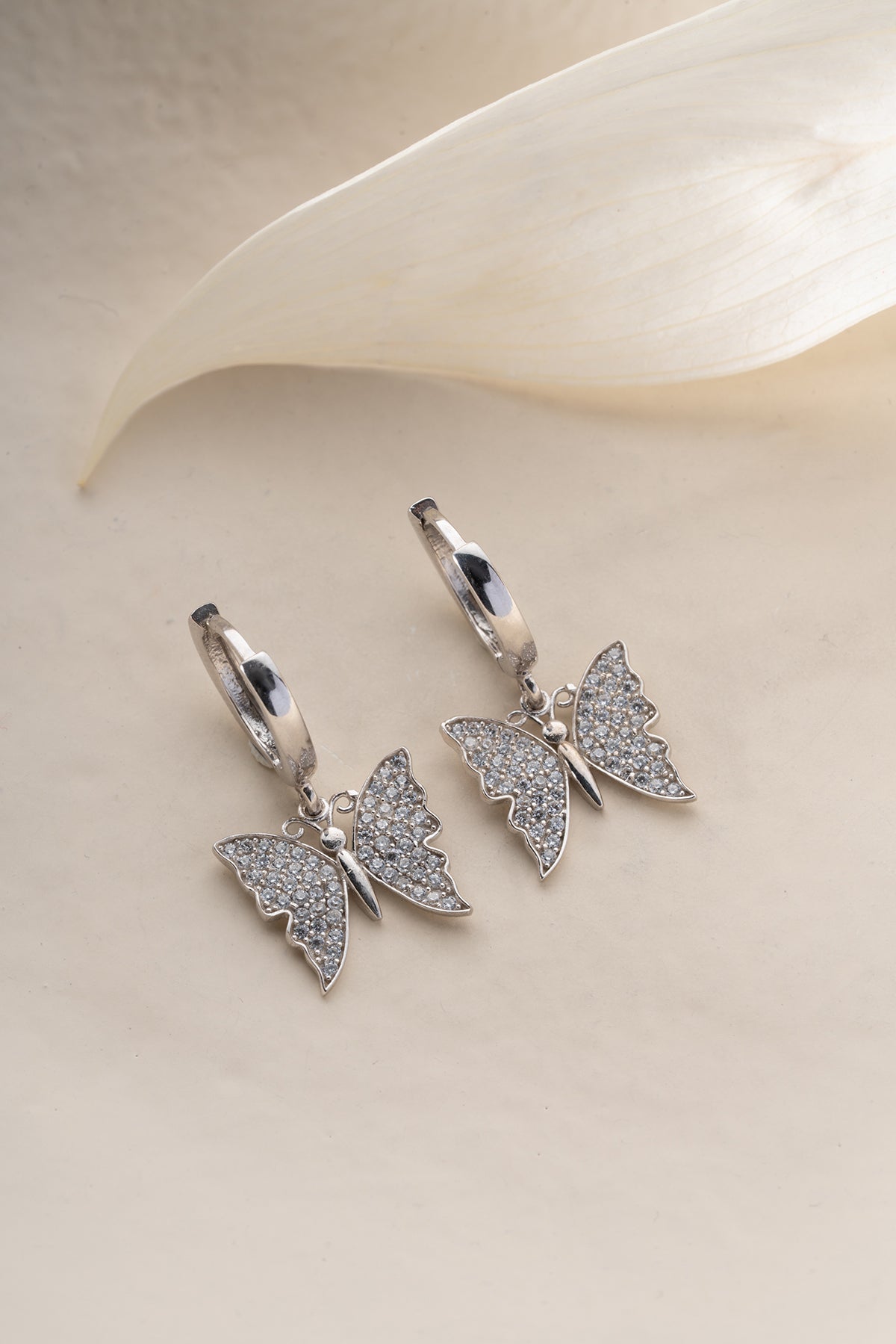 Pave Crystal Butterfly Hoop Earrings