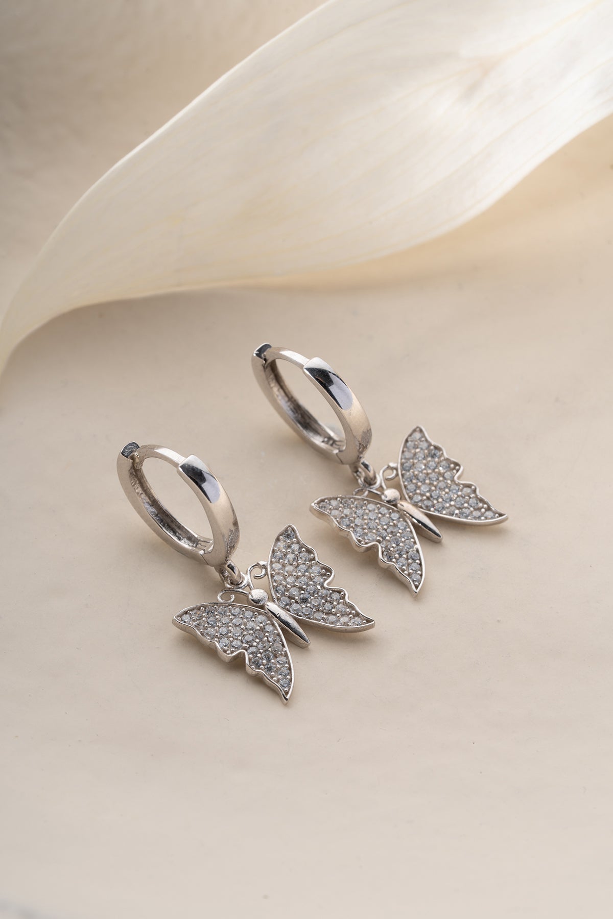 Pave Crystal Butterfly Hoop Earrings