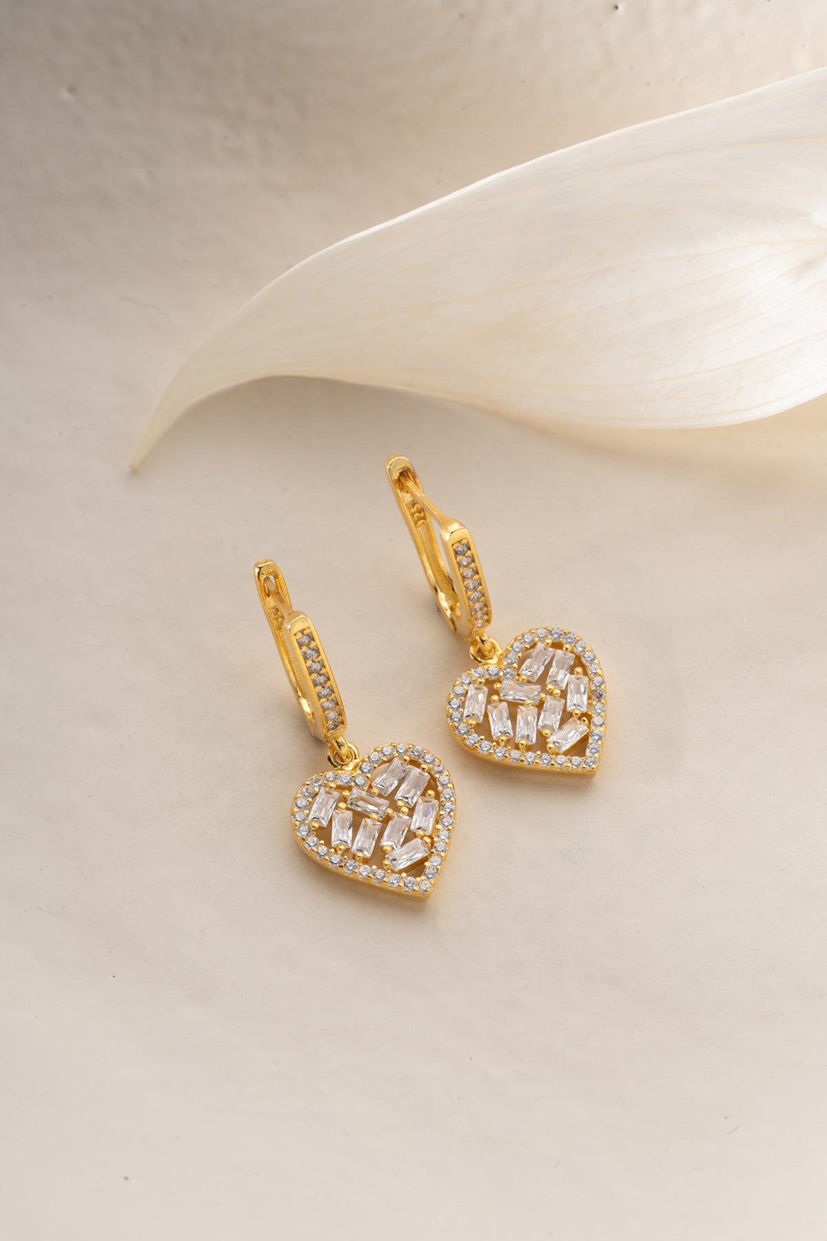 Baguette Crystal Heart Hoop Earrings