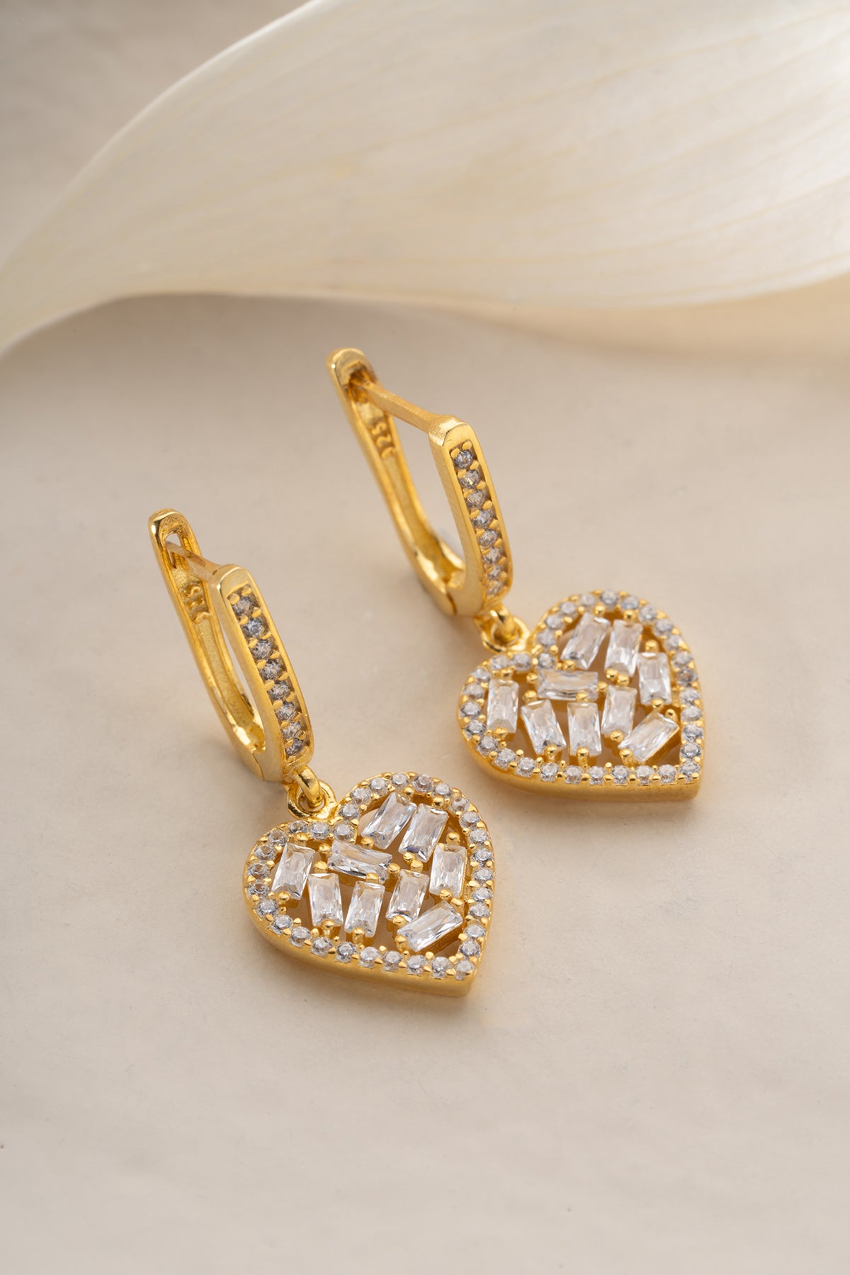 Baguette Crystal Heart Hoop Earrings