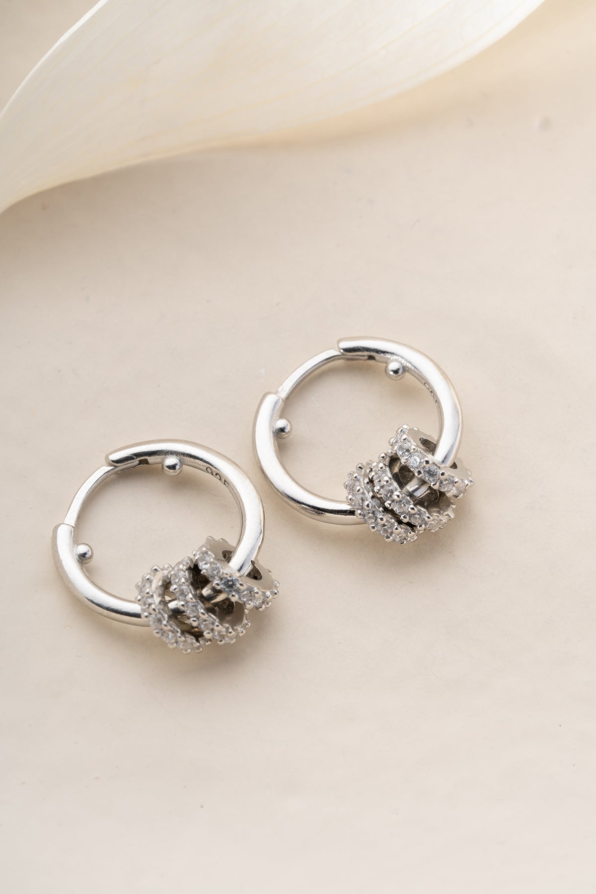 Pave Crystal Ring Charm Hoop Earrings