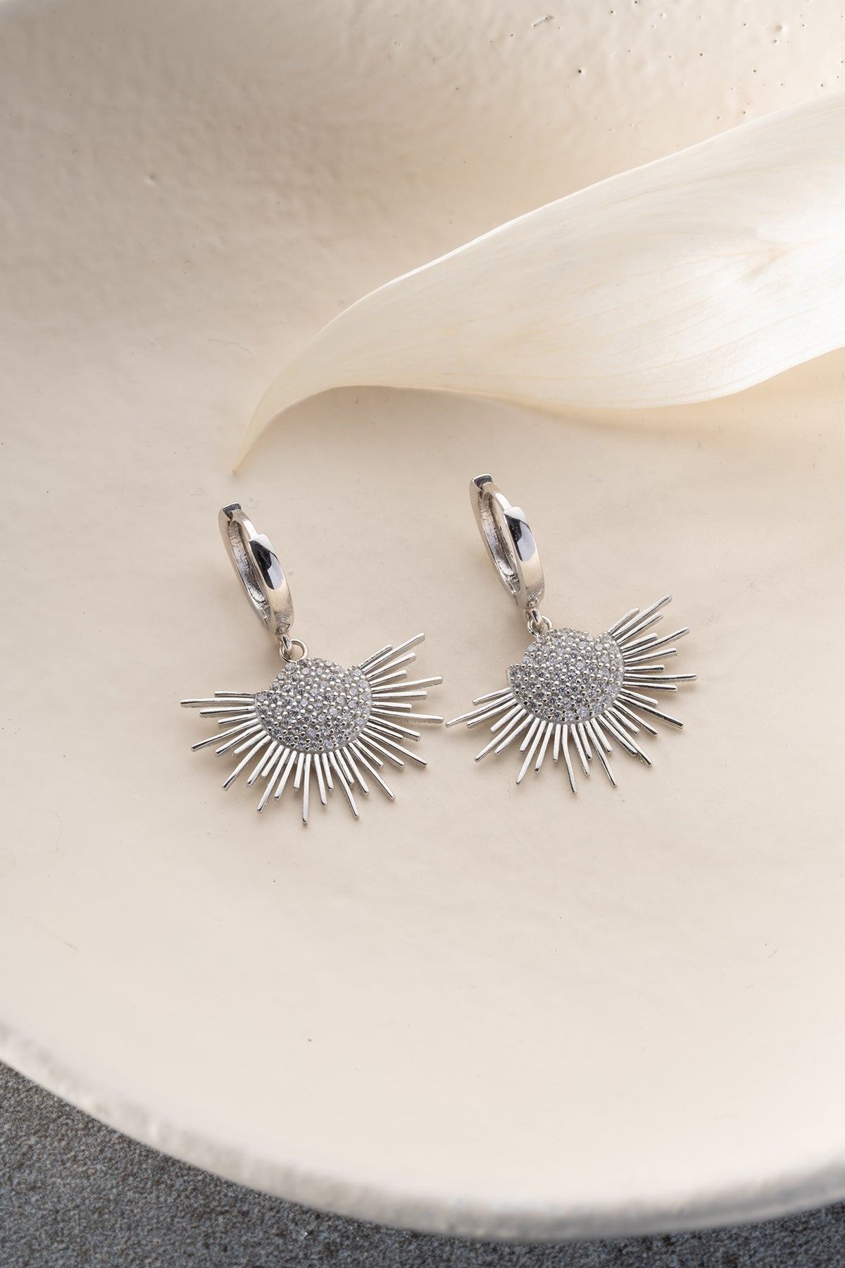 Sunburst Pave Drop Huggie Earrings
