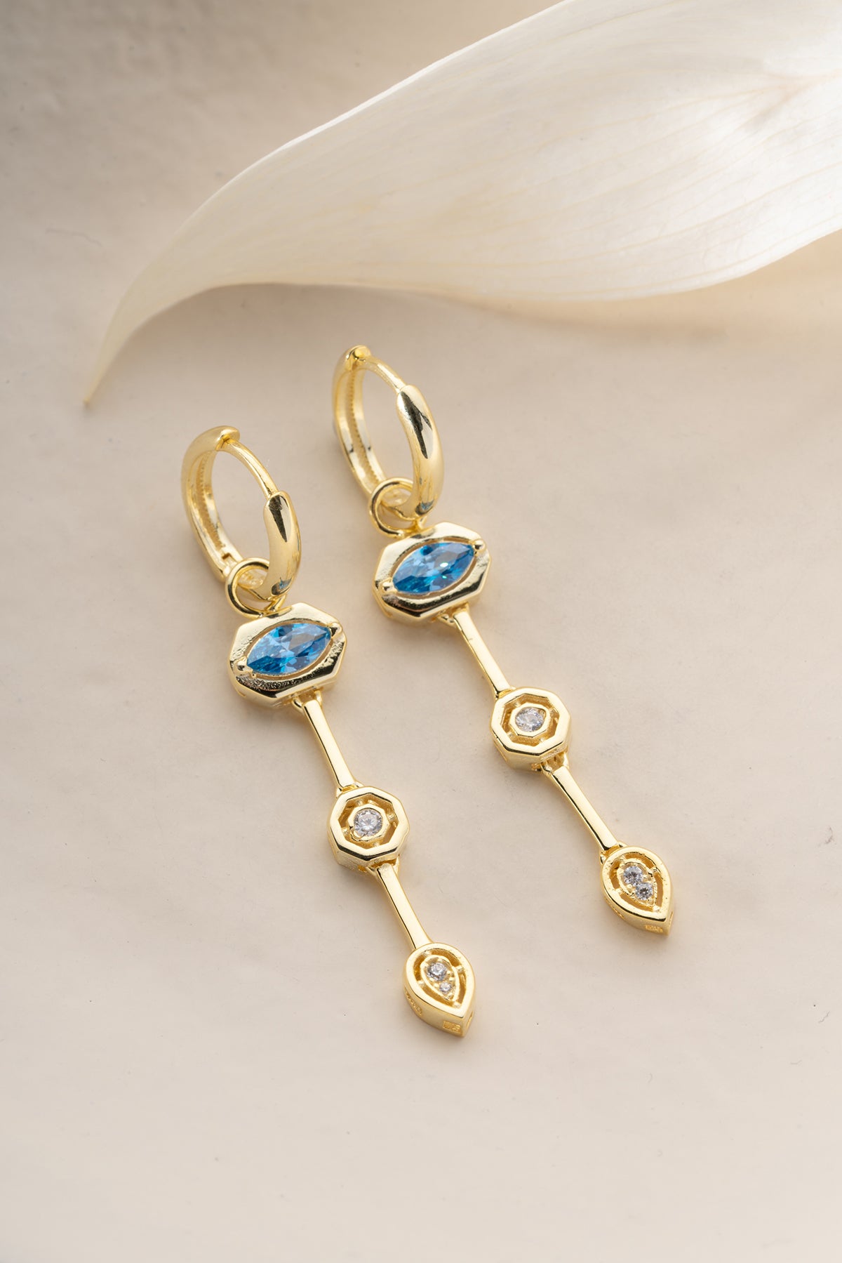 Blue Topaz Art Deco Drop Earrings
