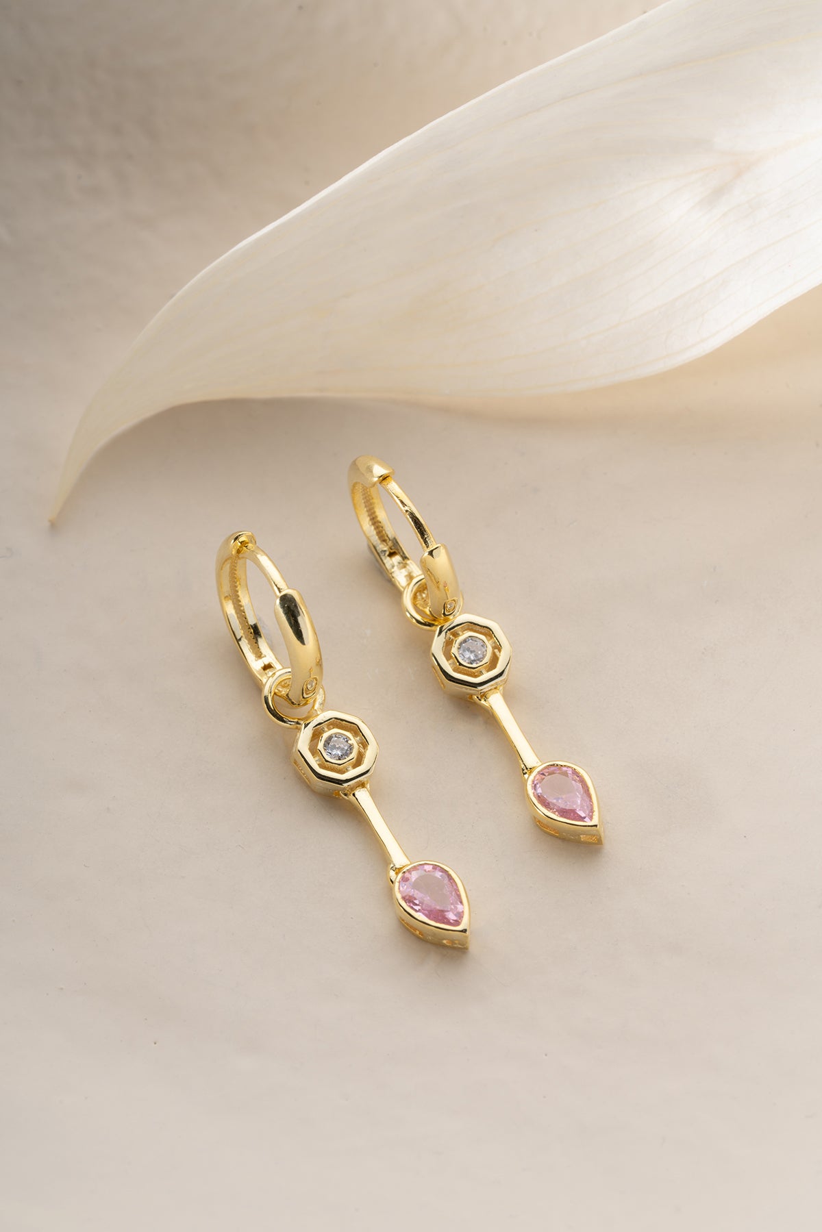 Pink Teardrop Crystal Drop Earrings