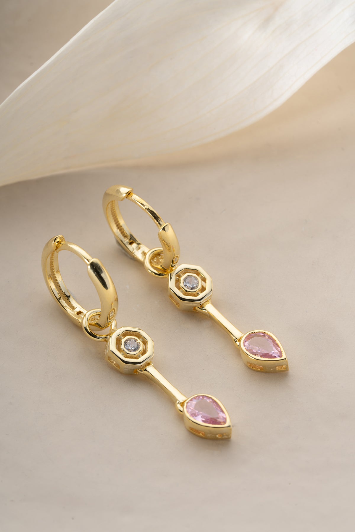 Pink Teardrop Crystal Drop Earrings