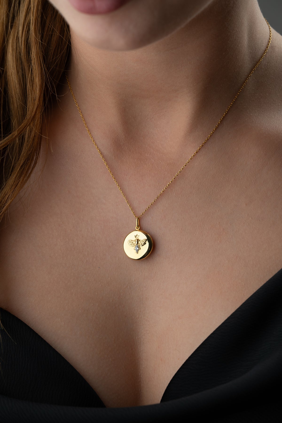 Crowned Bee Locket Pendant Necklace