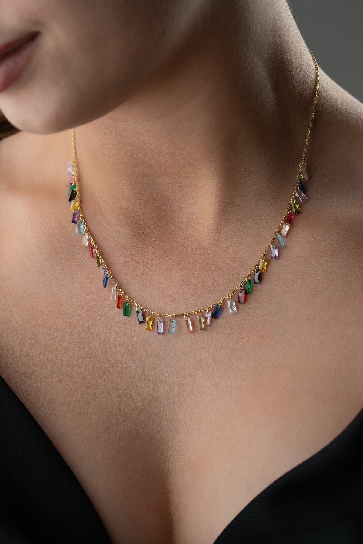 Rainbow Crystal Fringe Necklace