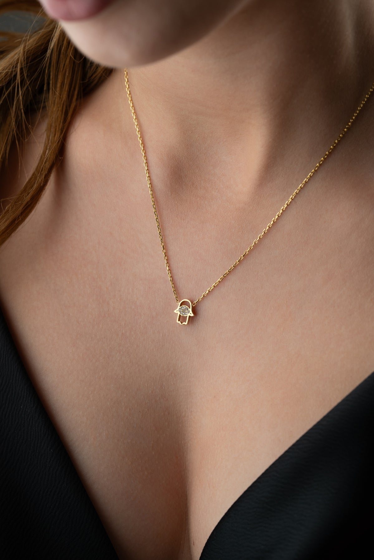 Hamsa Hand Pave Pendant Necklace