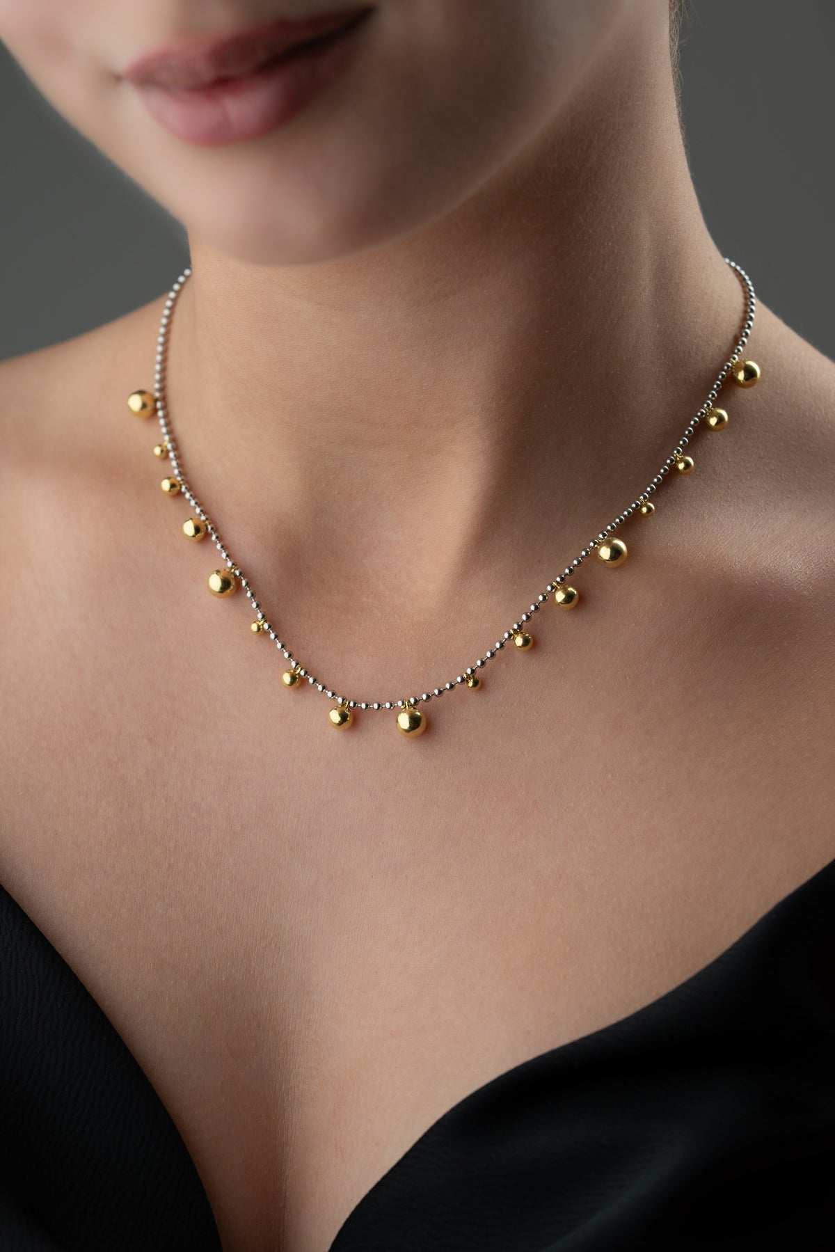Two-Tone Gold Bead Drop Necklace