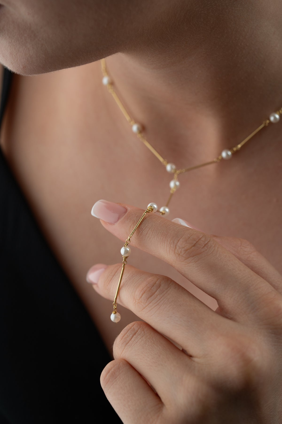 Pearl Station Lariat Necklace