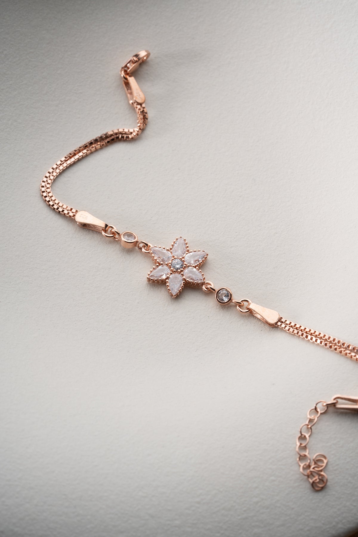 Crystal Flower Charm Bracelet in Silver