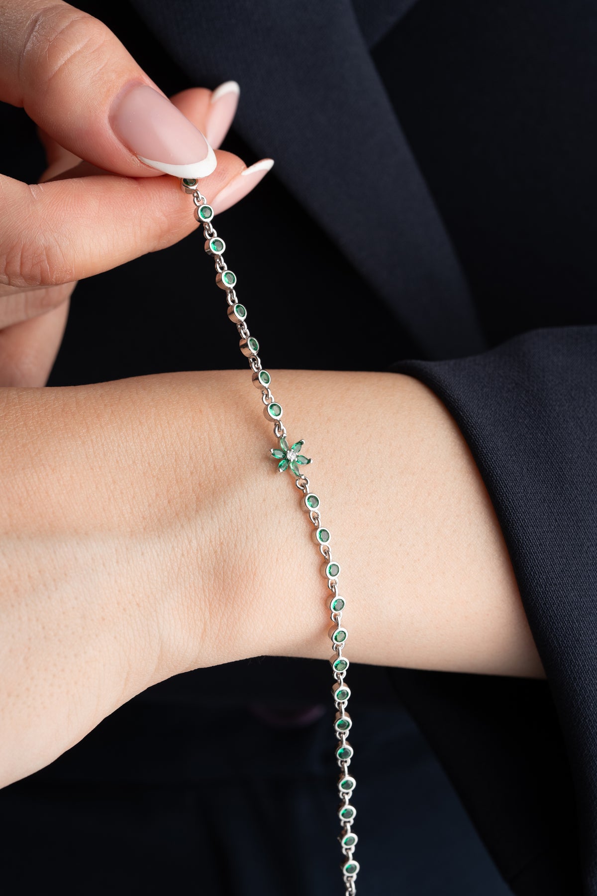 Emerald Green Flower Tennis Bracelet