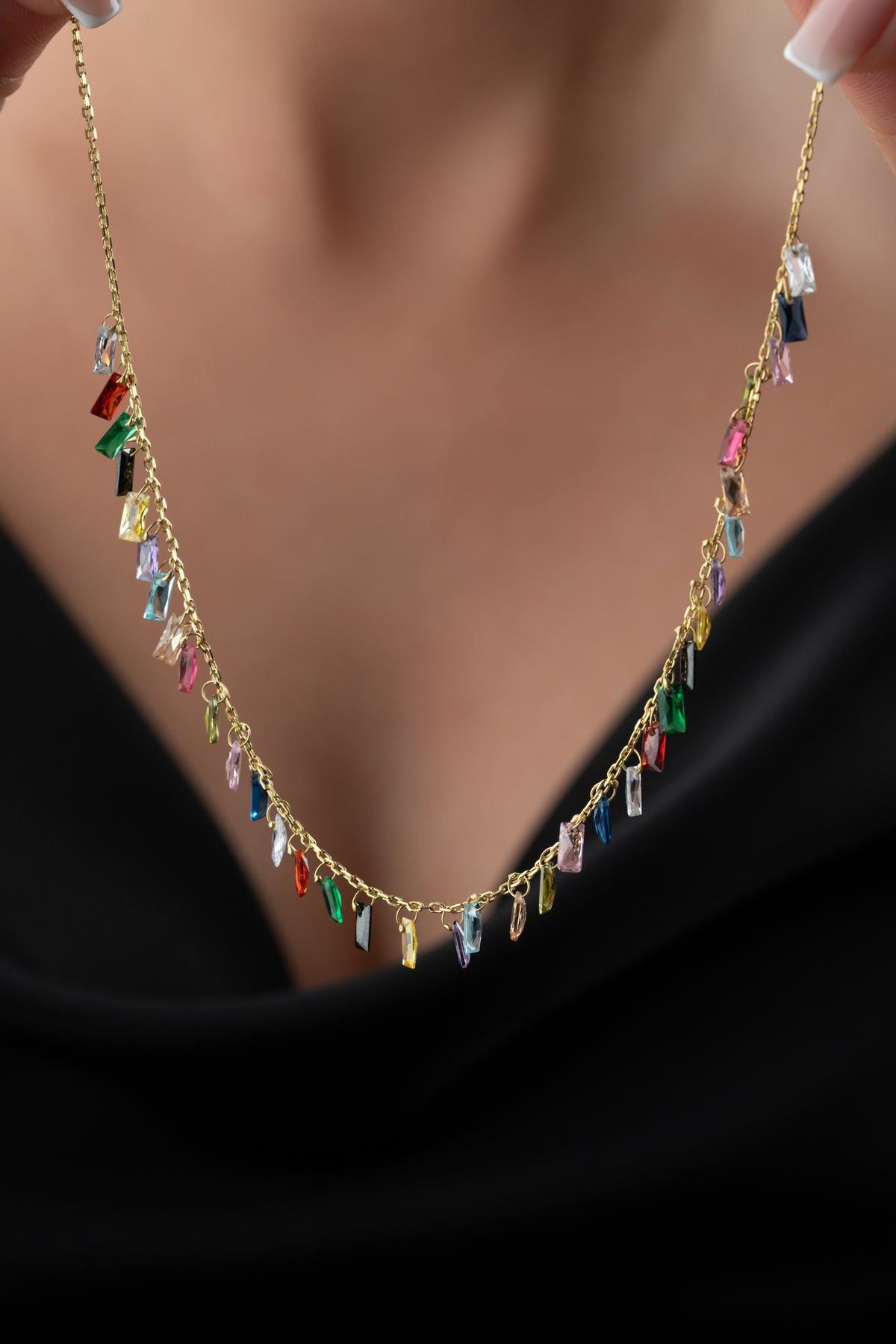 Rainbow Crystal Fringe Necklace