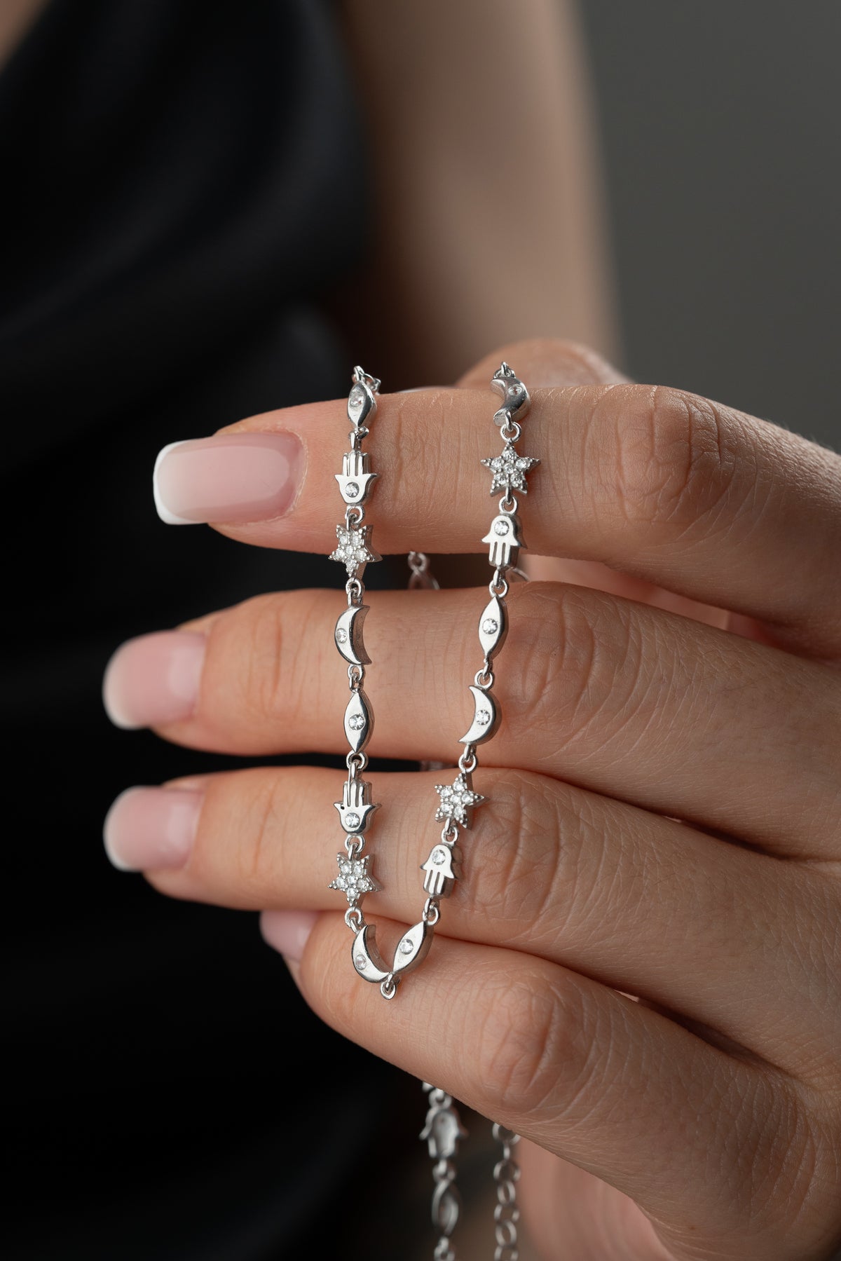 Hamsa Star Moon Eye Charm Necklace