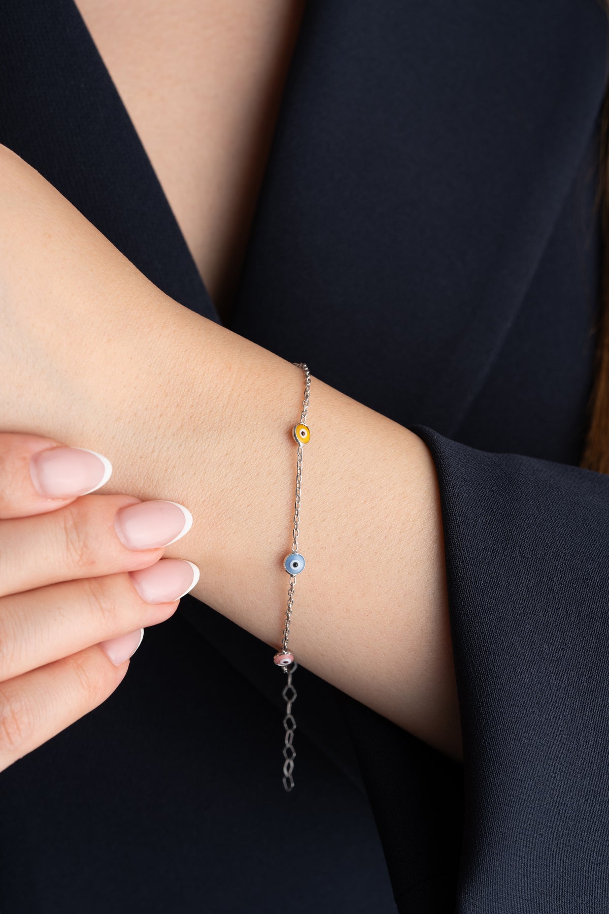 Multicolor Evil Eye Station Bracelet