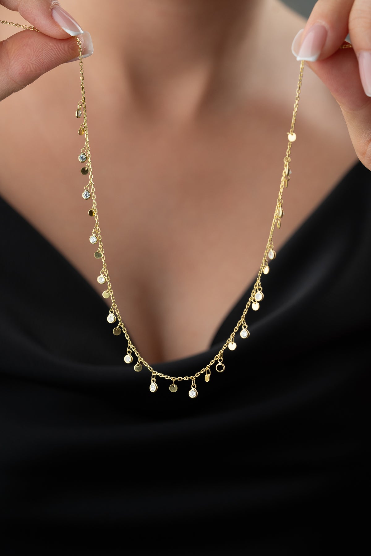 Dangling Crystal Disc Charm Necklace