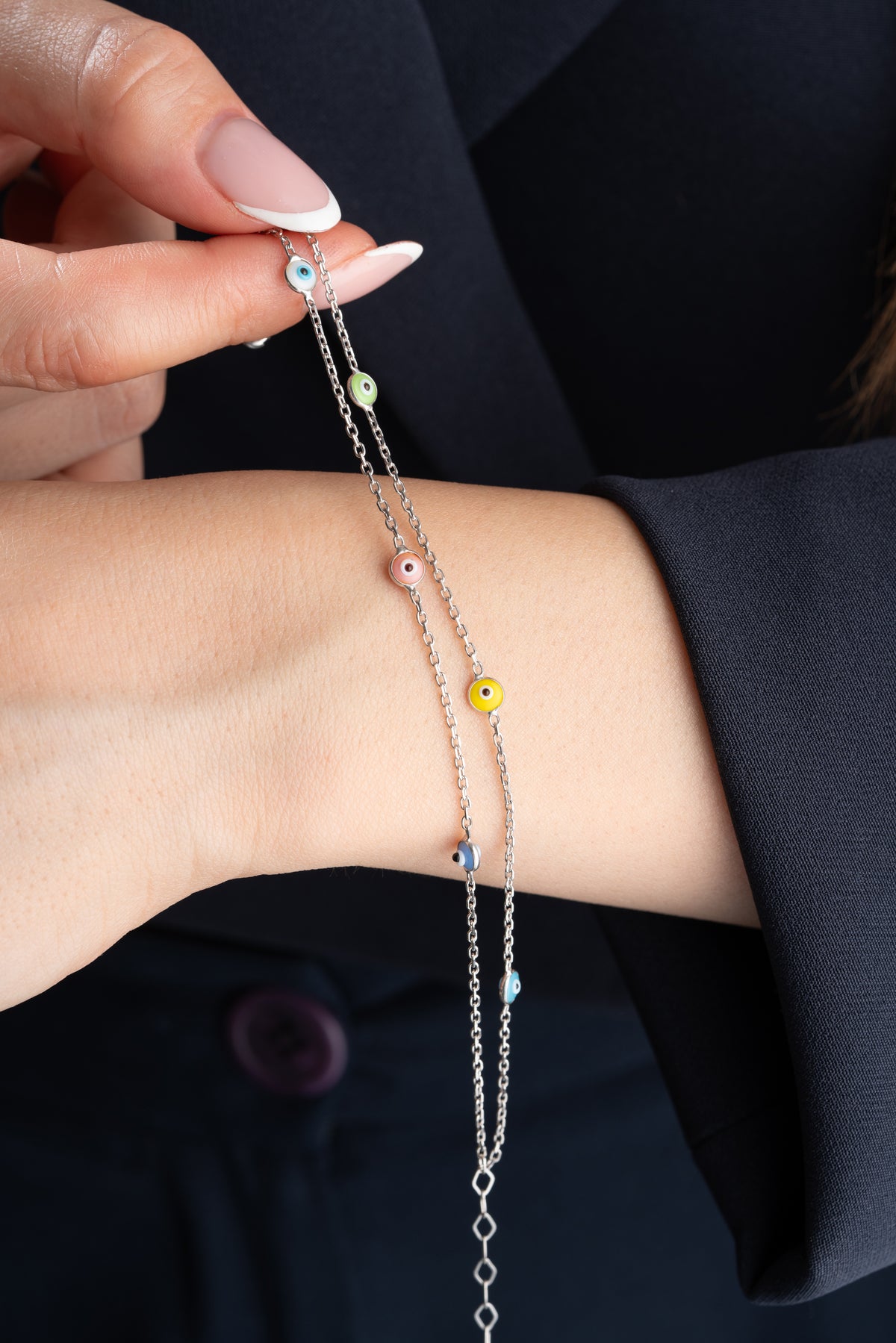 Colorful Evil Eye Layered Chain Bracelet