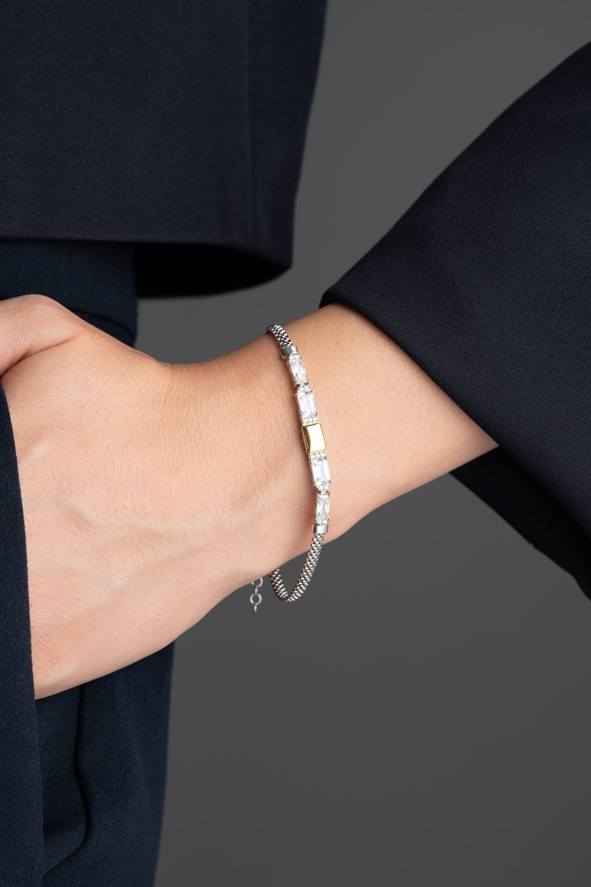 Baguette Crystal Two Tone Chain Bracelet
