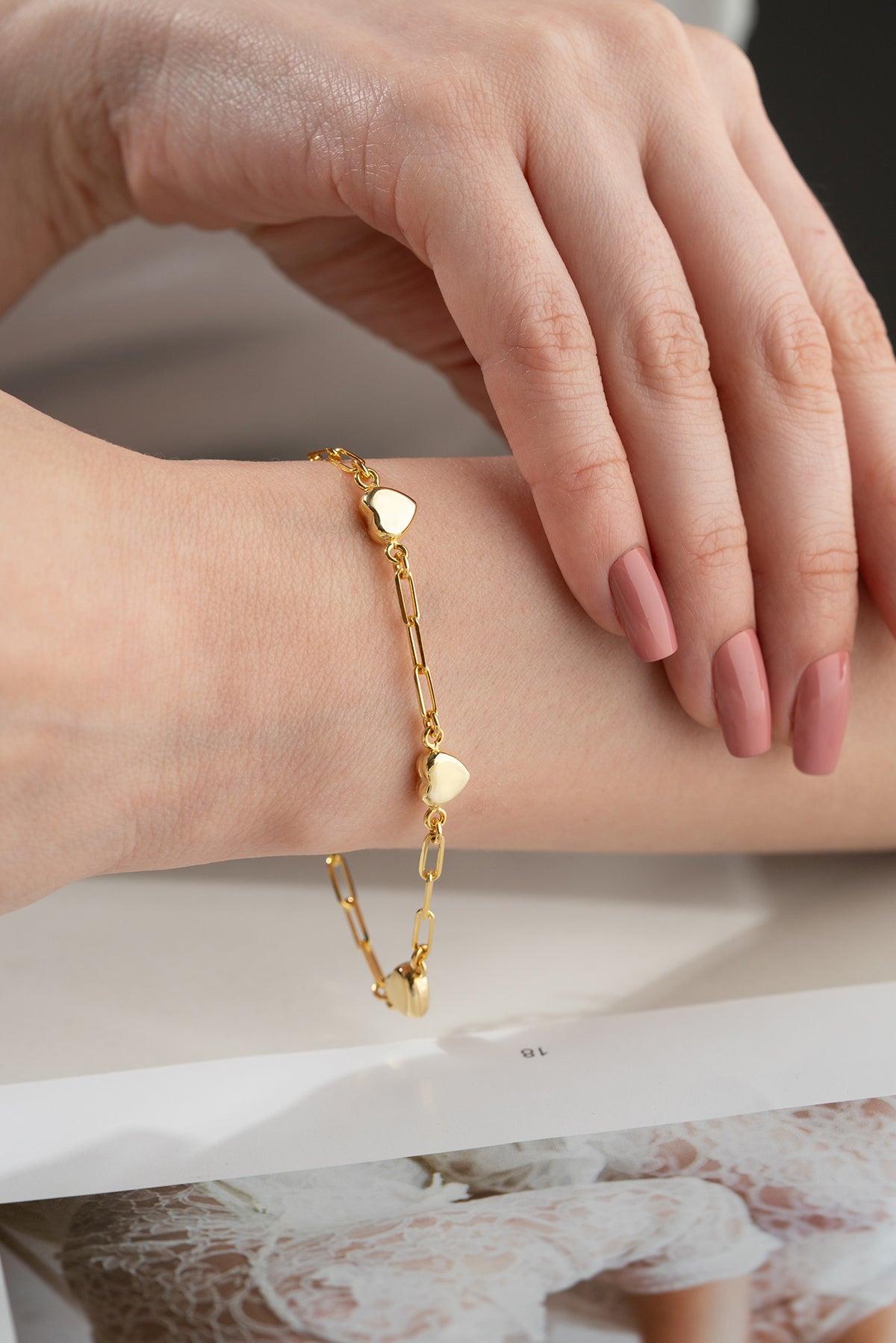 Heart Charm Paperclip Chain Bracelet