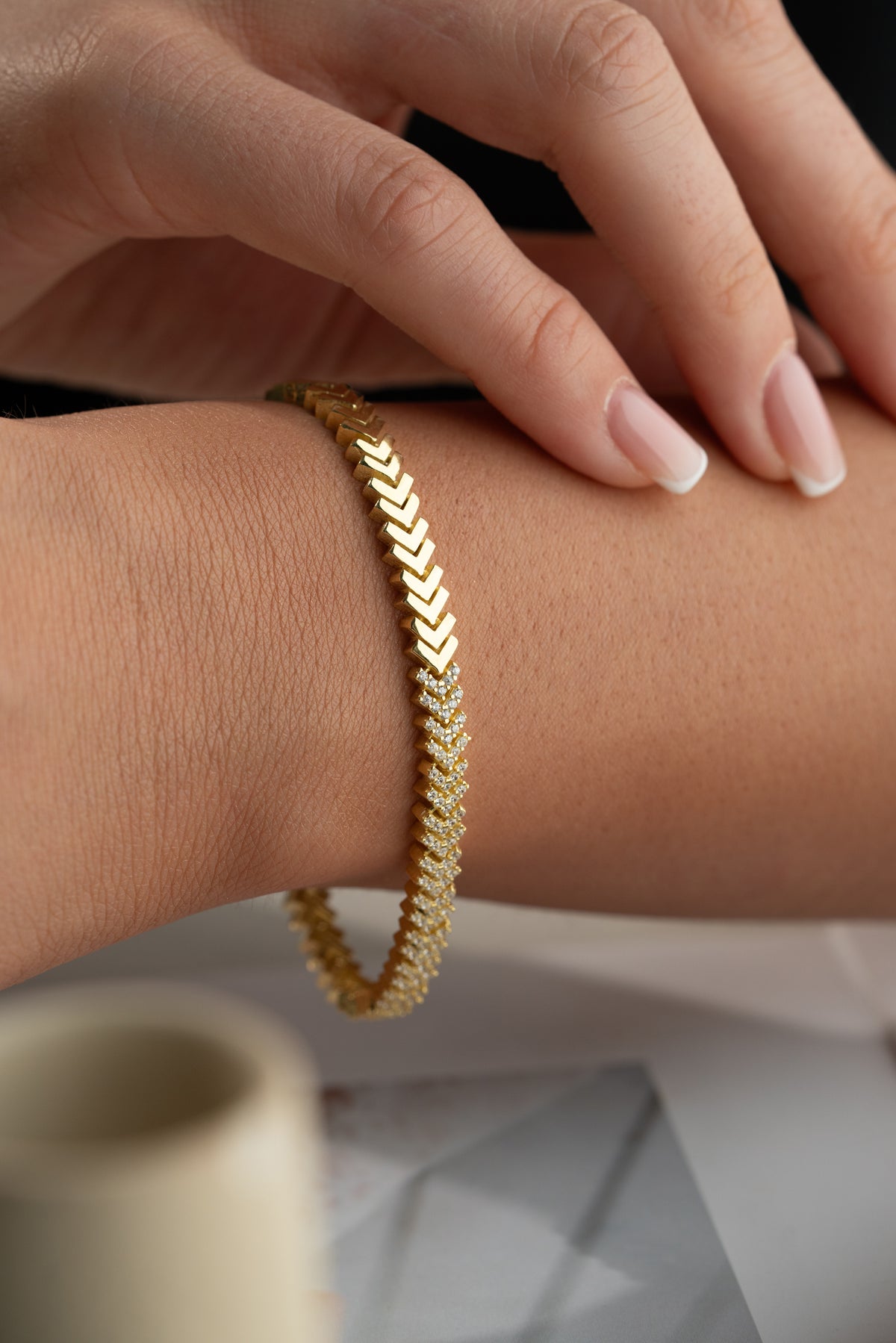 Pave Chevron Link Bracelet in Gold