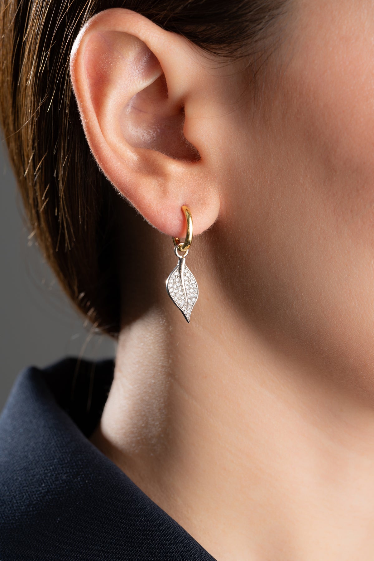 Pave Crystal Leaf Drop Earrings