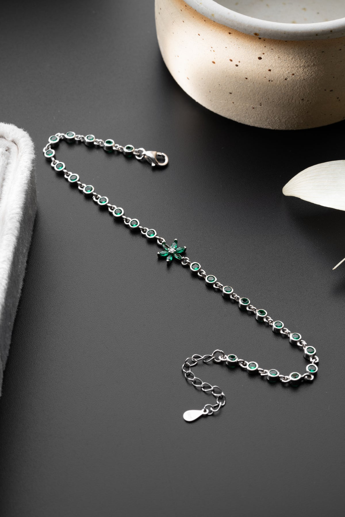 Emerald Green Flower Tennis Bracelet